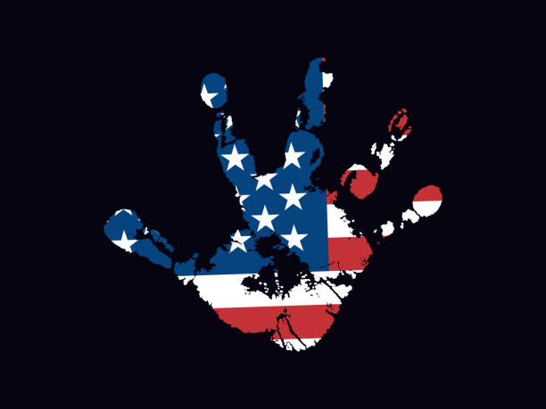 istock Abstract American flag USA in the form of a handprint. Palm print. Vector design element isolated background. 1194180151