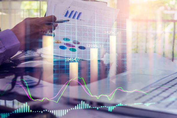 Stock market or forex trading graph and candlestick chart suitable for financial investment concept. Economy trends background for business idea and all art work design. Abstract finance background. gráfico bursátil o de comercio de divisas y gráfico de velas adecuado para el concepto de inversión financiera. antecedentes de tendencias económicas para la idea de negocio y todo el diseño de trabajos de arte. antecedentes financieros abstractos.