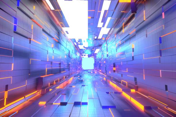 istock Abstract 3d Rendering illustration futuristic interior design Sci-fi concept.  Hallway tunnel science fiction interior infinite corridor perspective. 1194184724