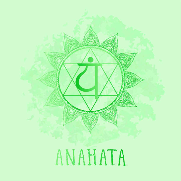 vektor-illustration mit symbol chakra anahata auf aquarell hintergrund. - wirbelkanal stock-grafiken, -clipart, -cartoons und -symbole