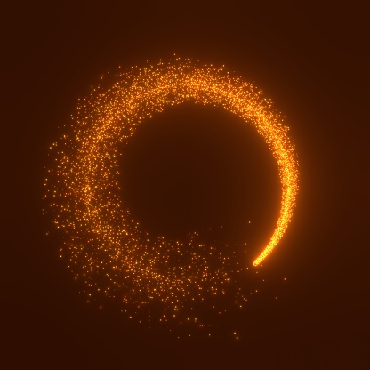 Circle bright light golden glitter star dust with particle shiny glowing  on black background. 3d image, illustration 3d rendering.High resolution