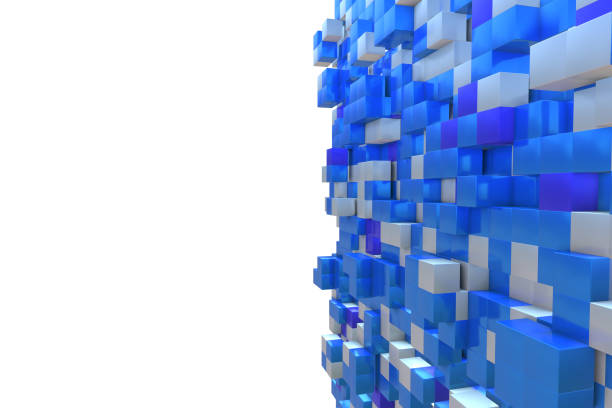 istock 3D rendering illustration geometric shapes concept .Abstract   Futuristic blue - white background elegant cube block background.Poster, banner, placard 1194188900