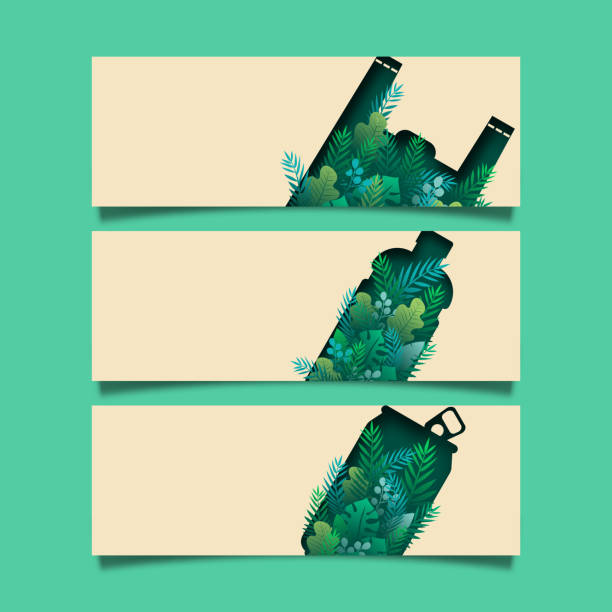 ilustrações, clipart, desenhos animados e ícones de 06.set de ecologia verde banner zero desperdício - green consumerism bag paper bag