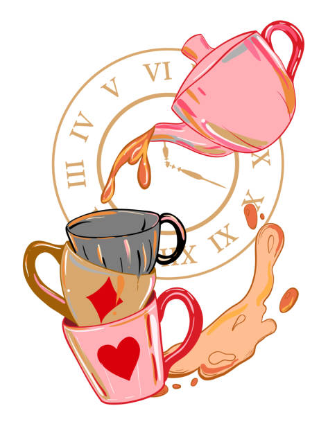 Alice In Wonderland Illustration With Teapot And Mugs Crazy Tea Party  Background Stock Illustration - Download Image Now - iStock