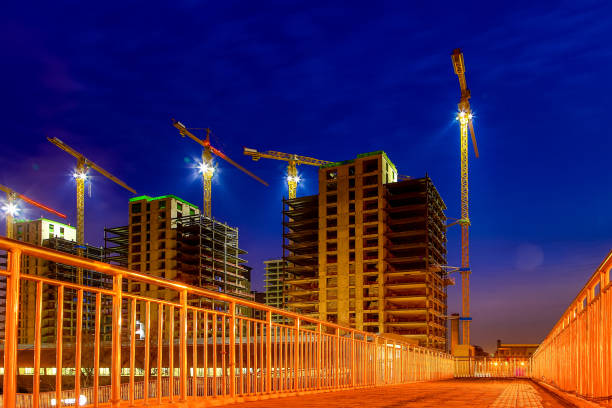 istock Night view of building crane 1194206993