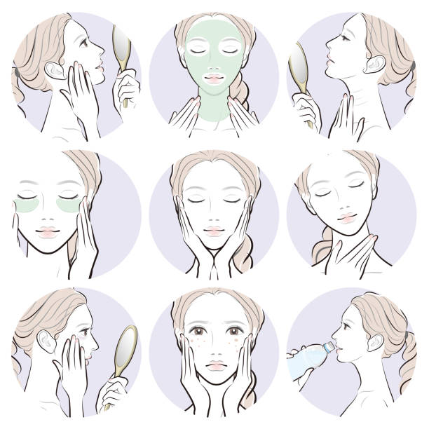 Illustration of a woman doing skin care Female upper body vector illustration facial mask woman stock illustrations