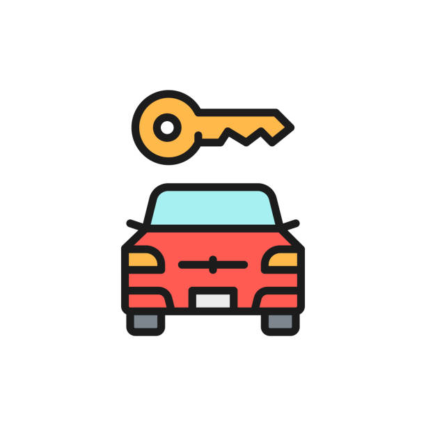 ilustrações, clipart, desenhos animados e ícones de chave do carro do vetor, automóvel obstruiu o ícone liso da linha de cor. - safety pin closed open isolated