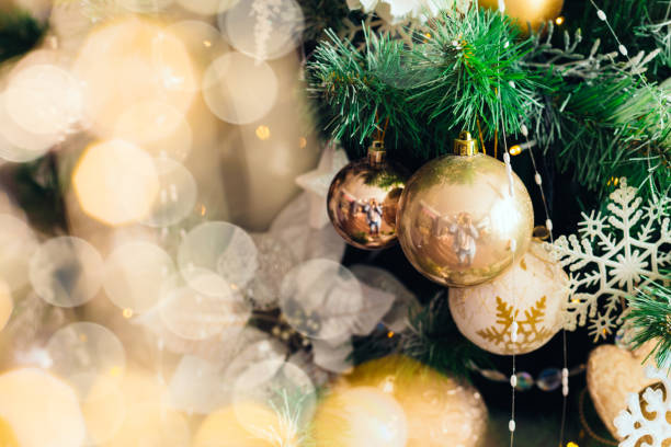 istock Christmas and New Year decorations with lights. Concept and background. 1194209390