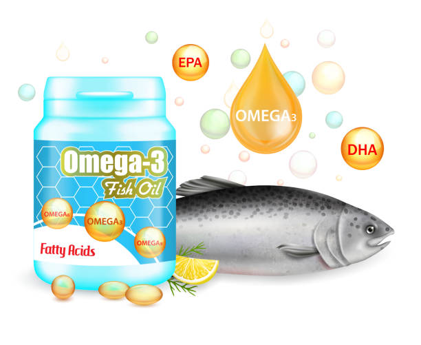 omega 3 olej z ryb suplement reklamy szablon plakatu wektorowego - omega three stock illustrations