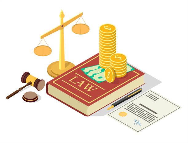ilustrações de stock, clip art, desenhos animados e ícones de lobbying vector concept 3d flat isometric illustration - law book weight scale legal system