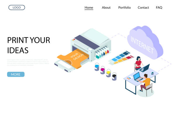 print shop услуги вектор веб-сайт шаблон дизайна страницы - serigraph stock illustrations