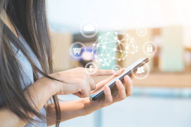 istock Hand of woman using smartphone with icon technology artificial intelligence (AI) and internet of things (IOT) 1194209602
