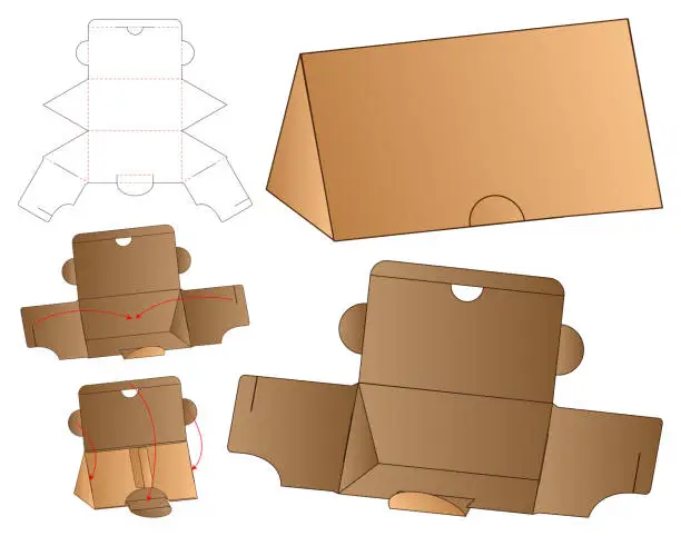 Vector illustration of Triangle Box packaging die cut template design.