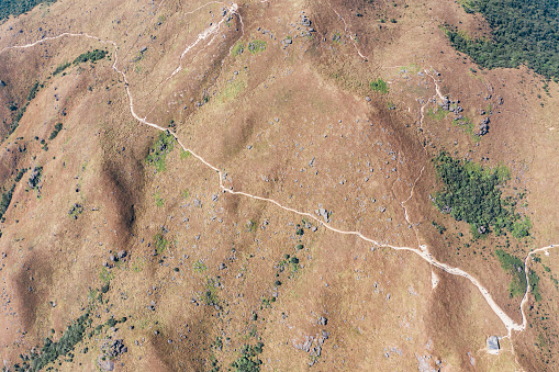 Aerial view of a footpath in countryside, Lantau Island, Hong Kong