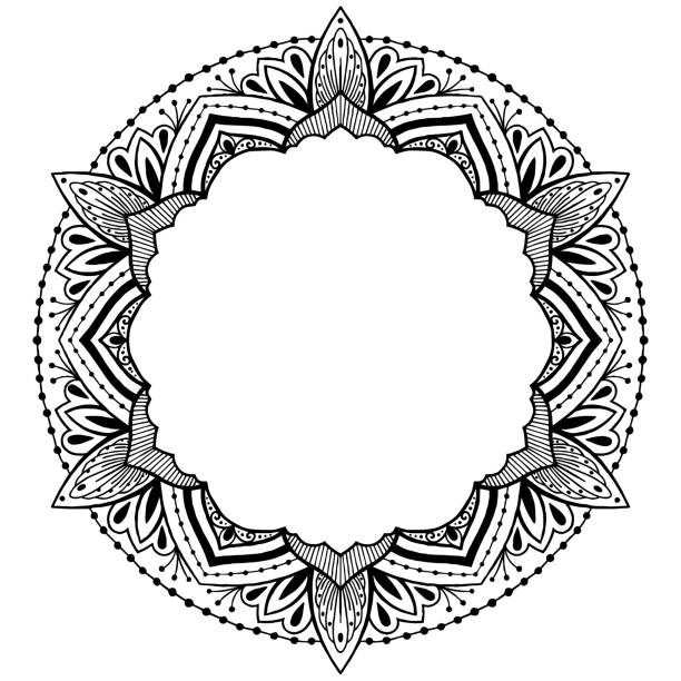 ベクトルエスニックオリエンタルサークルの装飾。白と黒の抽象的な花のマンダラ - flourishes tattoo scroll ornate点のイラスト素材／クリップアート素材／マンガ素材／アイコン素材