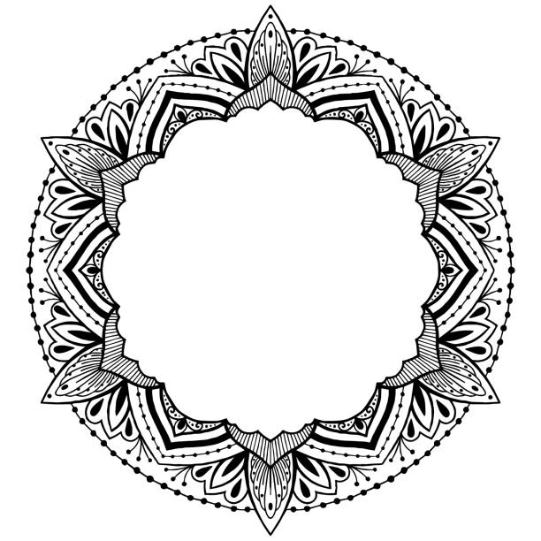 ilustrações, clipart, desenhos animados e ícones de ornamento oriental étnico do círculo do vetor. mandala floral abstrata branca e preta - flourishes tattoo scroll ornate