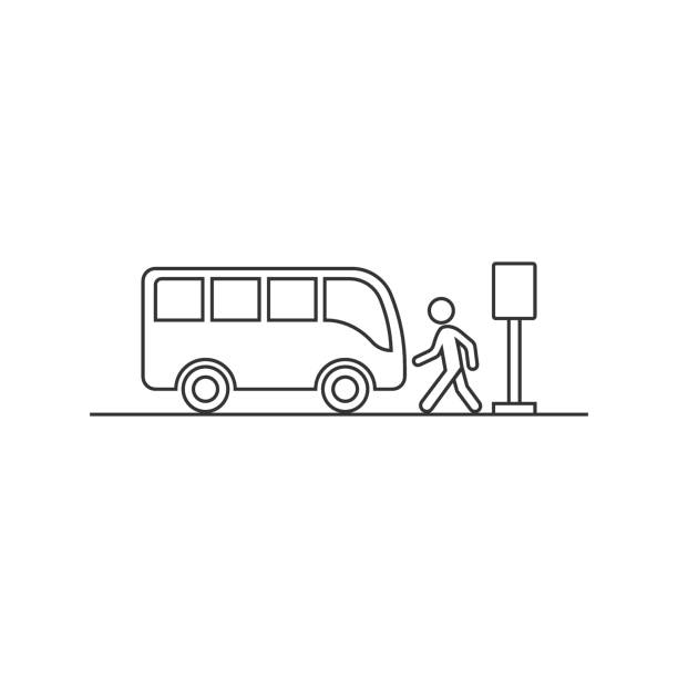 illustrations, cliparts, dessins animés et icônes de icône de gare routière dans le modèle plat. illustration de vecteur d'arrêt automatique sur le fond isolé blanc. concept d'entreprise de véhicule d'autobus. - car traffic road road sign