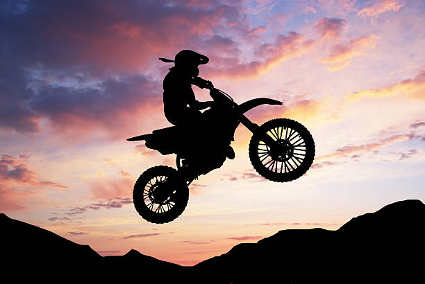 istock Silhouette of motorbiker 119421797