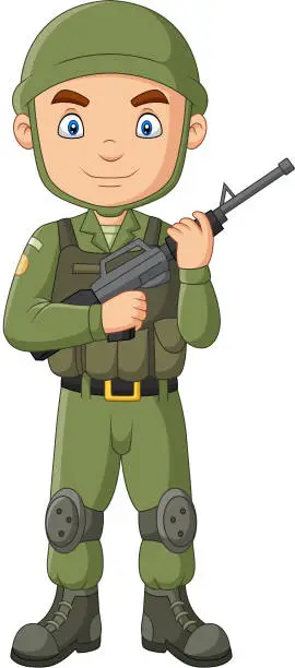 Vector illustration of Cartoon soldier with a shotgun