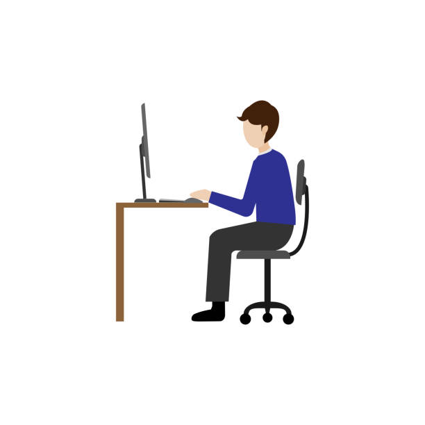 employee profession or freelance illustration design men who work with computers as employees or freelance illustration designs desk clipart stock illustrations