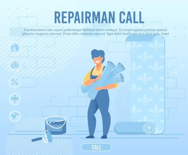 Vector illustration of Flat Banner Advertising Repairman Call Service