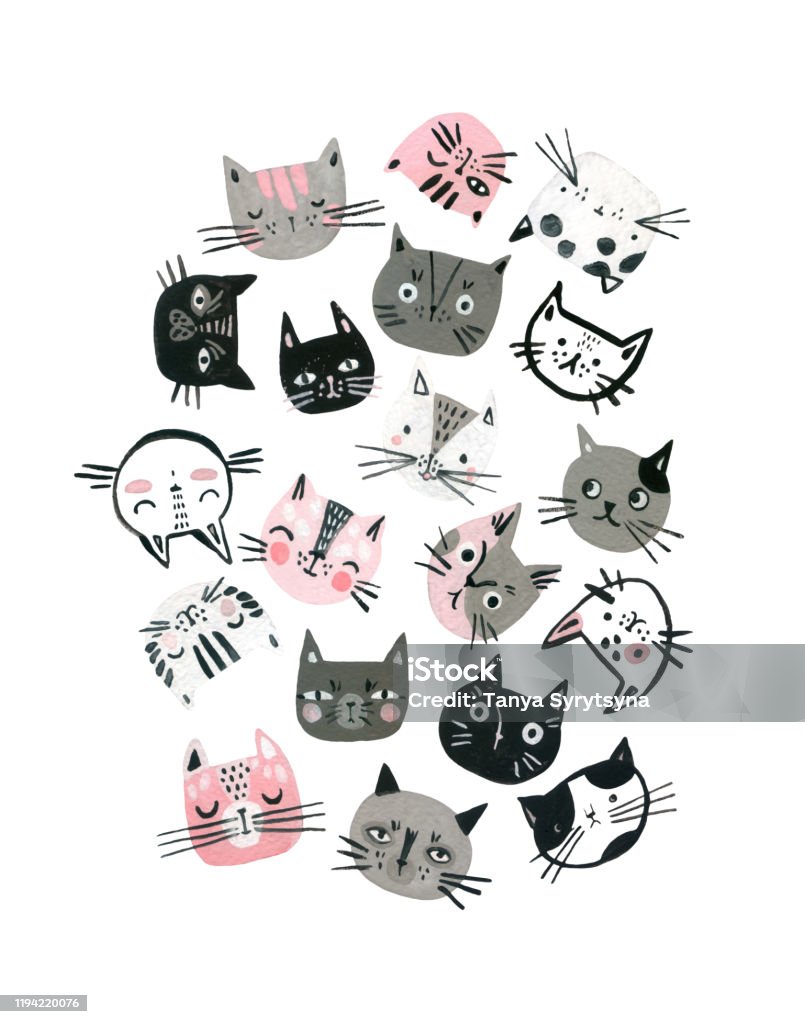 Mõm Mèo Màu Nước Hoạt Hình Được Đặt Trong Màu Pastel Mèo Con Dễ ...