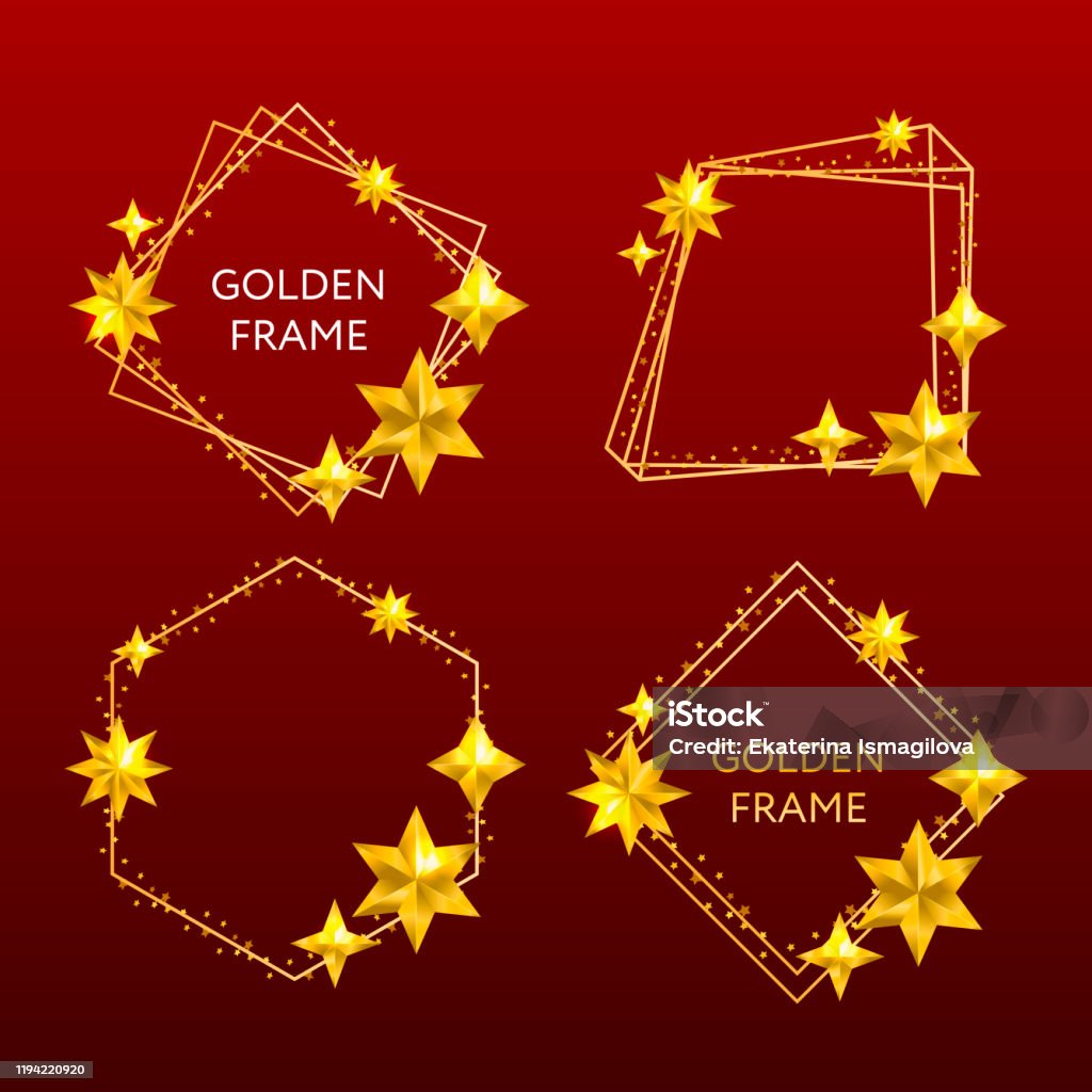 Vector Golden Frame Shining Rectangle Banner Isolated On Black