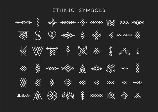 Vector set of line art symbols for logo design and lettering in boho and hipster style. Vector set of line art symbols for logo design and lettering in boho and hipster style. dingbat stock illustrations