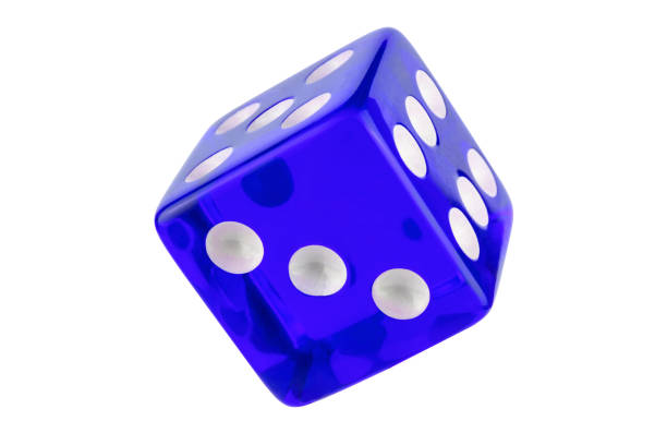 istock Blue glass luxury dice closeup / three, without a shadow, complete clipping. Macro shot, selective focus. 1194230508
