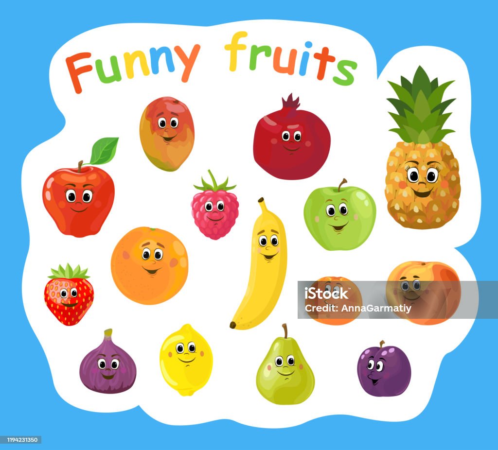 Cartoon Funny Fruits And Berries Stock Illustration - Download Image Now -  Apple - Fruit, Cartoon, Cut Out - iStock