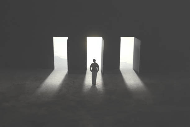 three options concept, man in front of three open door