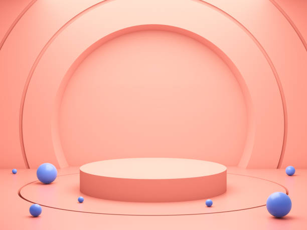 istock Pink abstract podium with blue spheres 1194232807
