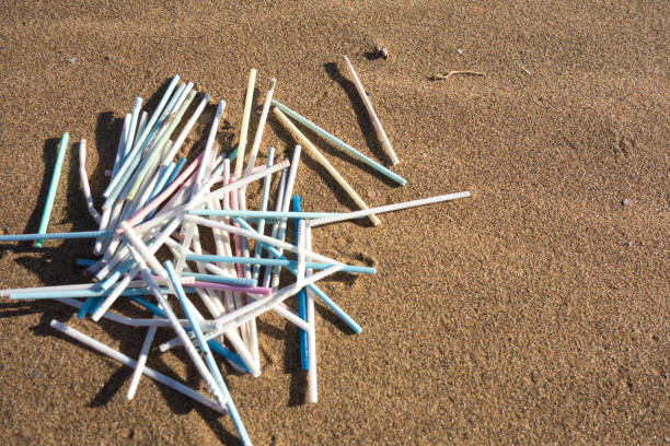 istock Lots of plastic ear sticks collected on the beach. Ocean plastic pollution concept. 1194233295