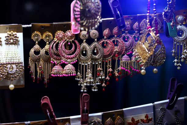 Ear rings for sale in market, Delhi, India.
