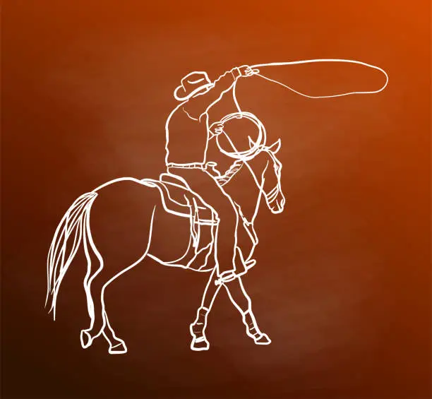 Vector illustration of Cowboy With Lasso Chalkboard