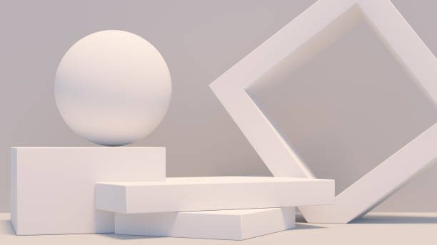 istock Product setting podium white abstract minimalistic geometry, minimal light interior, object placement, abstract gray background room, 3d rendering, 1194236760