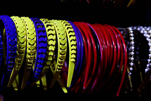 Colorful rubber hair bands together in the white background