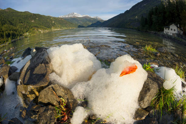 文明の汚れた泡 - silvaplanersee ストックフォトと画像