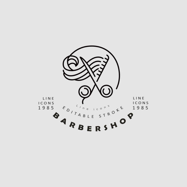 Vector icon and logo for barbershop and beauty saloon Vector icon and logo for barbershop and beauty saloon . Editable outline stroke size. Line flat contour, thin and linear design. Simple icons. Concept illustration. Sign, symbol, element. saloon logo stock illustrations