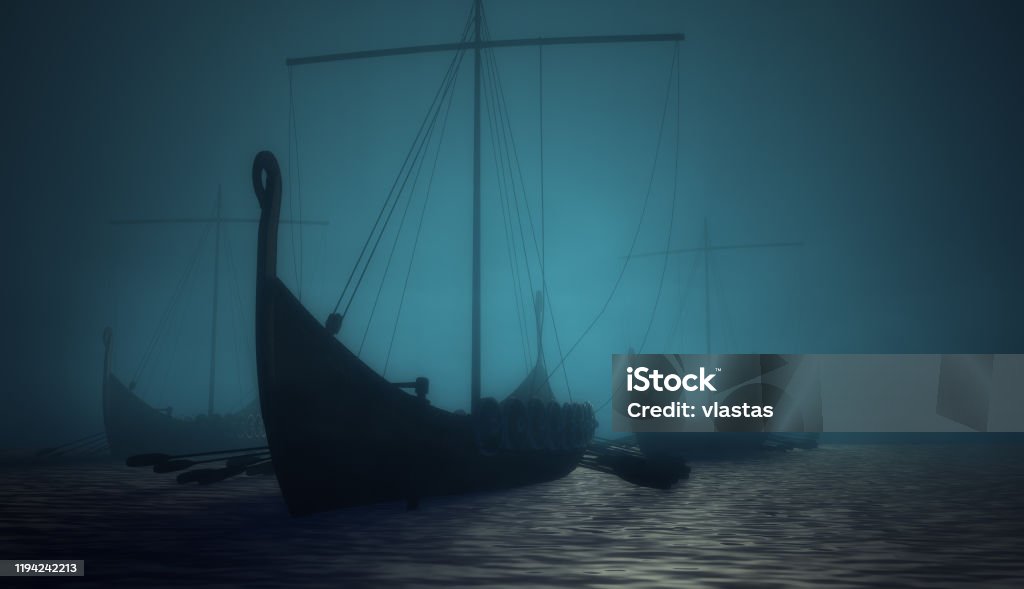 Mavi gizemli su vikingler gemi - Royalty-free Viking Stok görsel