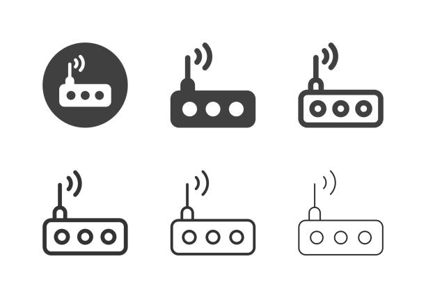 illustrazioni stock, clip art, cartoni animati e icone di tendenza di icone router wireless - serie multi - radio wave wireless technology wave pattern computer network