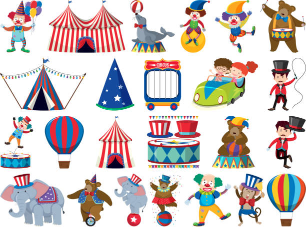 Ilustración de Gran Conjunto De Objetos Aislados De Niños Y Circo y más  Vectores Libres de Derechos de Aire libre - Aire libre, Chimpancé, Circo -  iStock