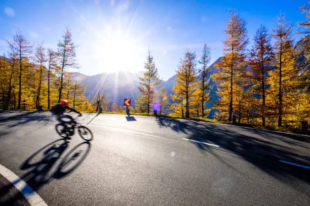 cyclist at the grossglockner mountain - blurred motion