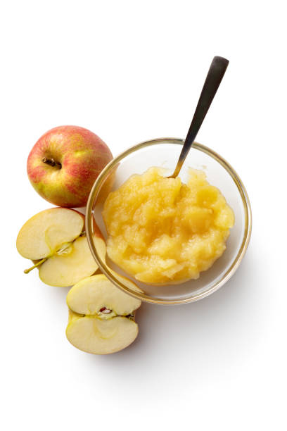 과일: 흰색 배경에 고립 된 애플 compote - stewed fruit 뉴스 사진 이미지