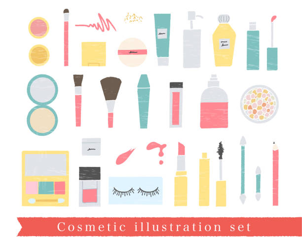 Hand drawn makeup tools illustration set Illustrations that can be used in various fields beauty product illustrations stock illustrations