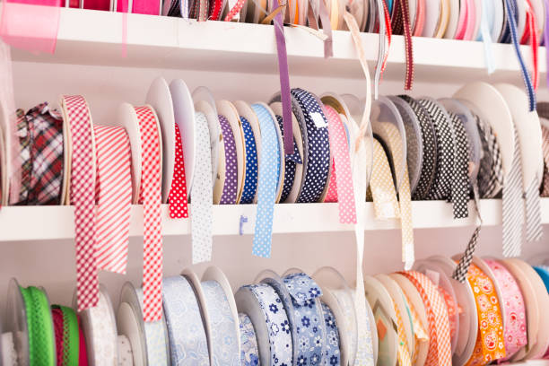 istock Colorful ribbons on counter in store 1194255841