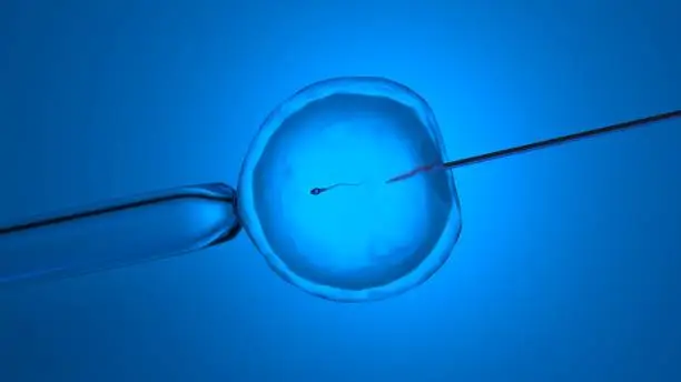 Artificial insemination illustration, blue background.