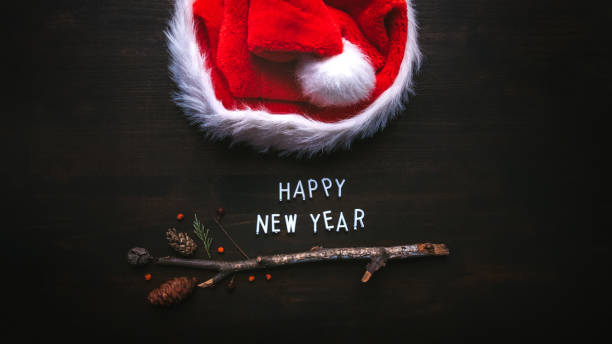 istock Happy New Year text with Santa Claus hat 1194256997