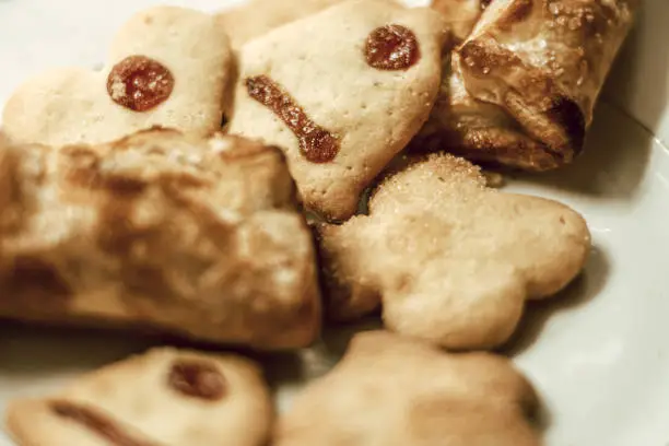 christmas cookies on a plate in selective focus