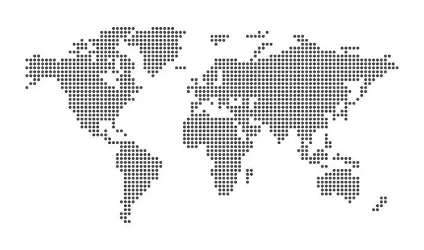 Vector illustration of Abstract computer graphic pixel dotted world map. Vector illustration.